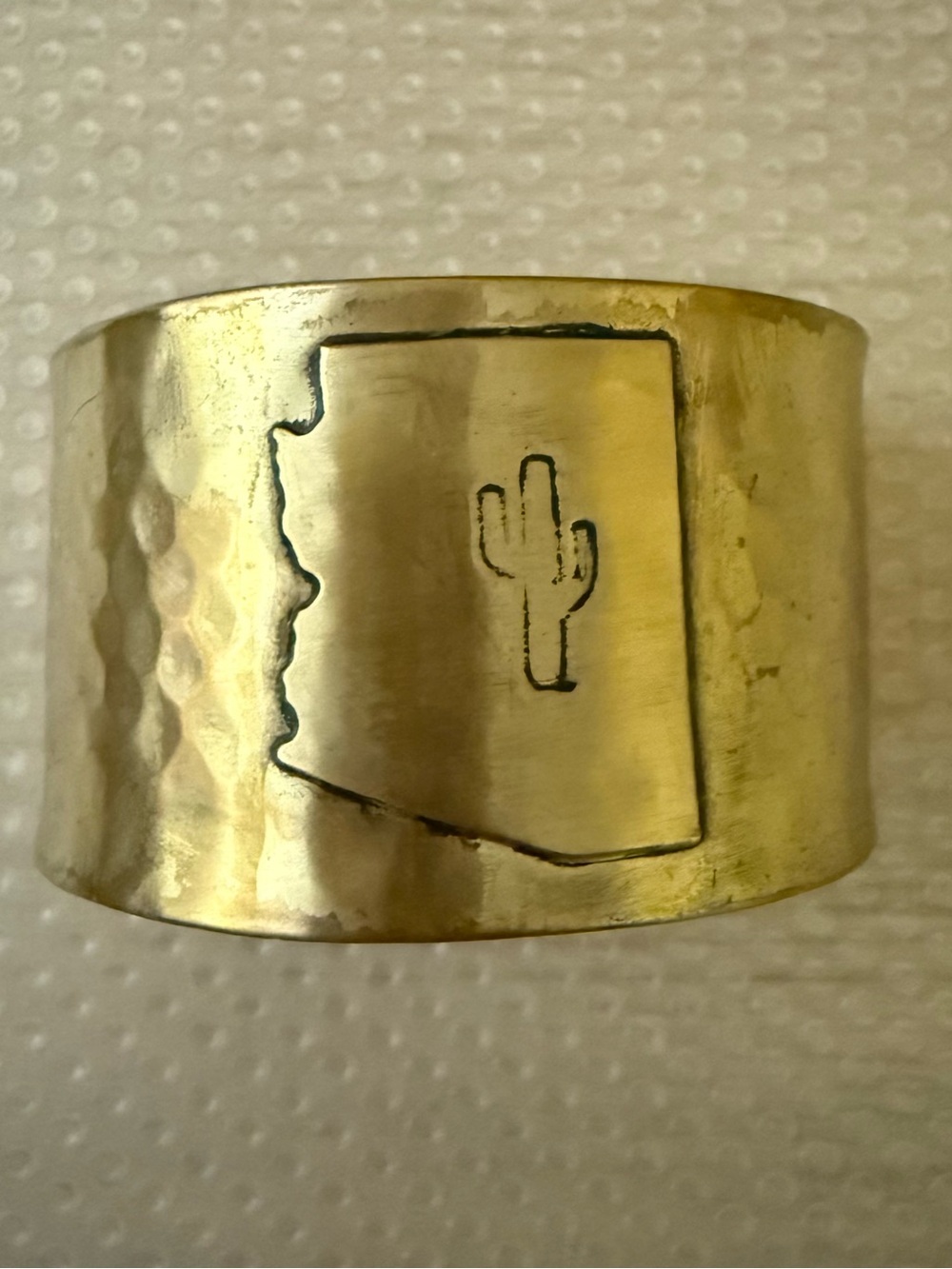 Hammered Gold-tone Cuff Bracelet with Arizona & Cactus Motif